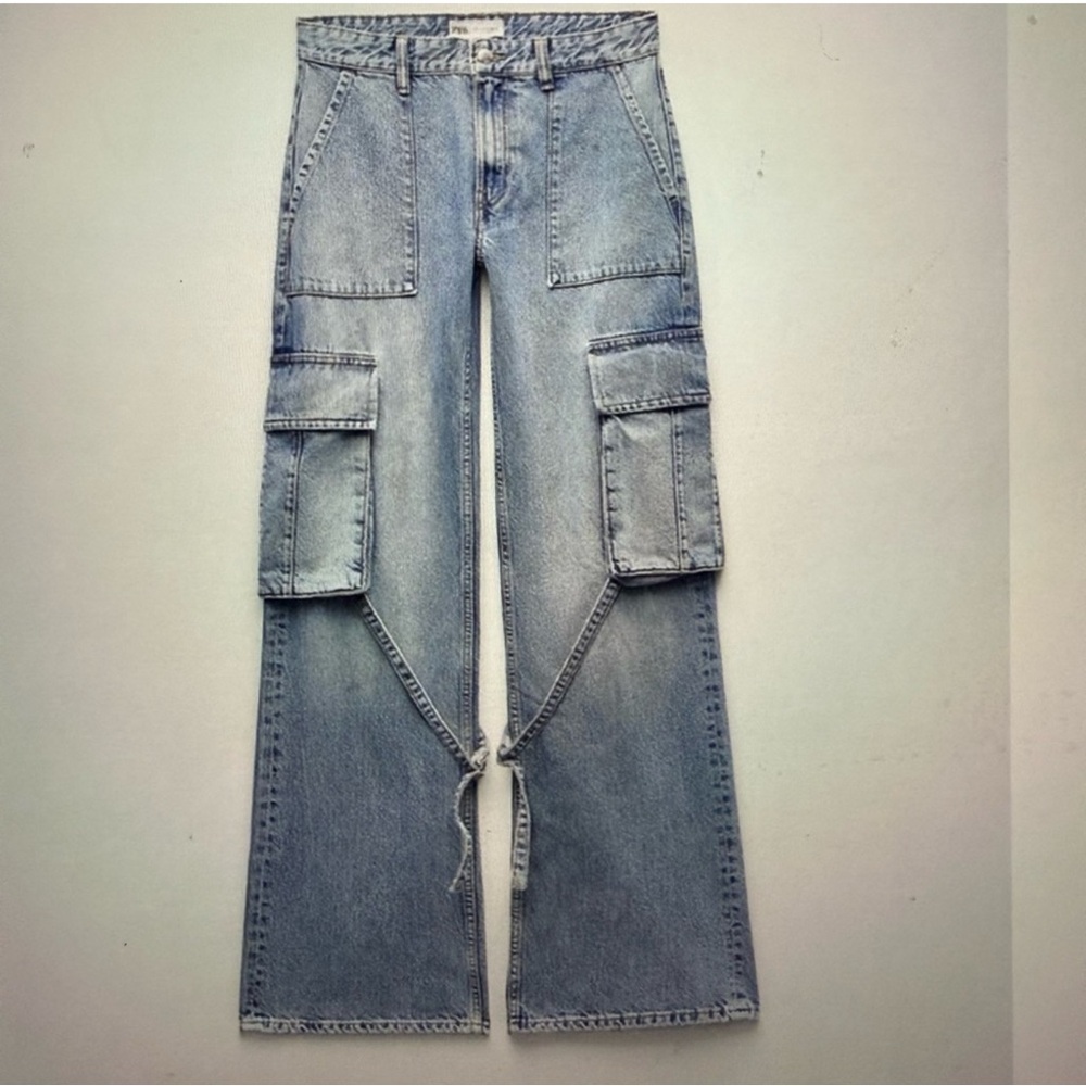 Zara TRF Belt Loop Cargo Jeans Denim 8197/337/400 in Wash Blue Sz 38 US 6 read
